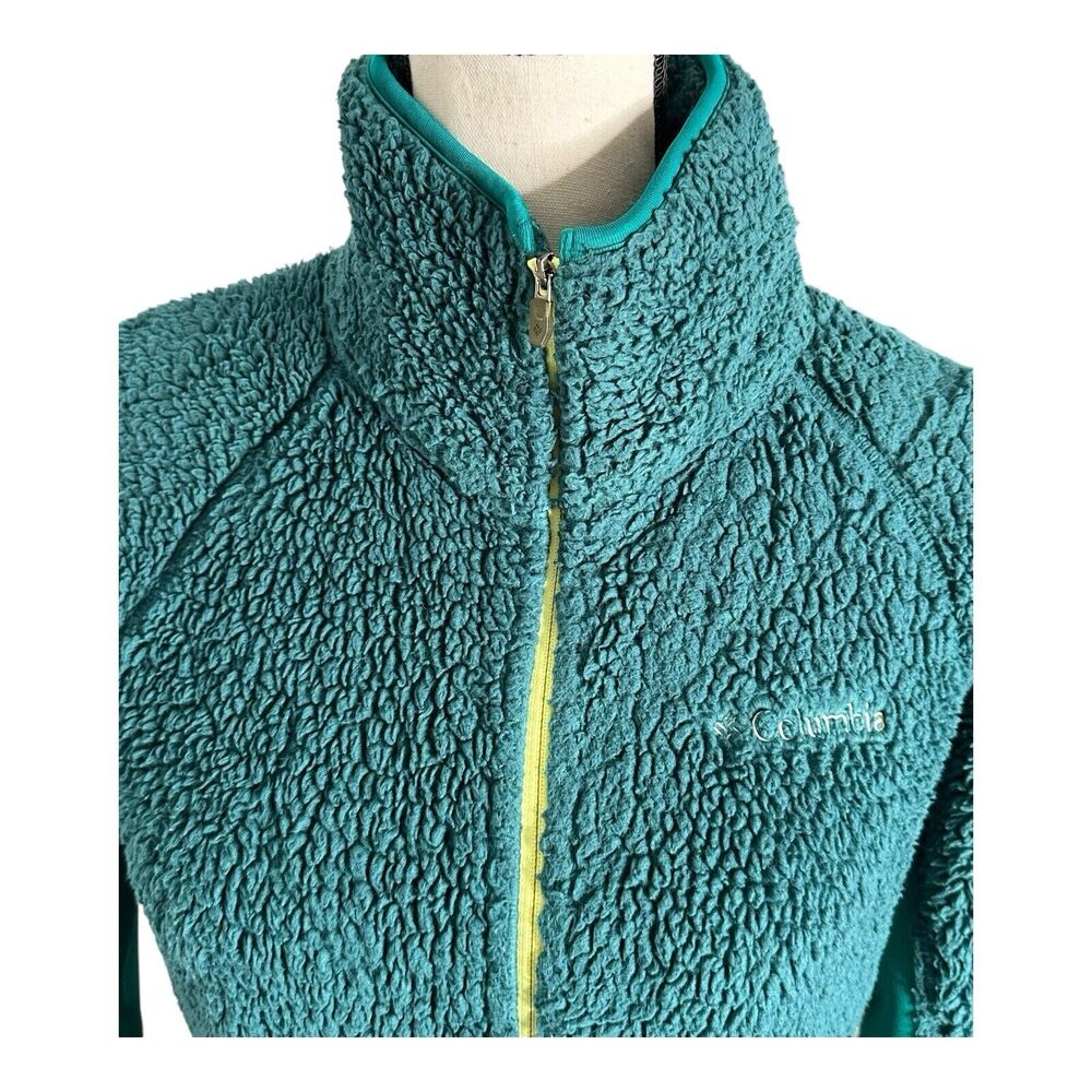 COLUMBIA Women’s Full-Zip Fleece Jacket Coat Medium Green Yellow Outdoor - Picture 2 of 16